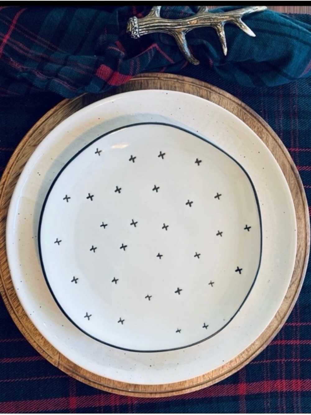 Hearth & Habd  Dinner Plate set of 4 with Black Cross Pattern